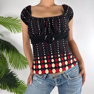 Y2K Retro Black & Red Polka Dot Dark Coquette Twee Babydoll Top / Small